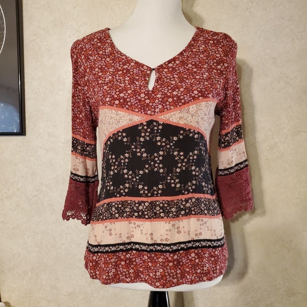 Maurices Patchwork peasant style top